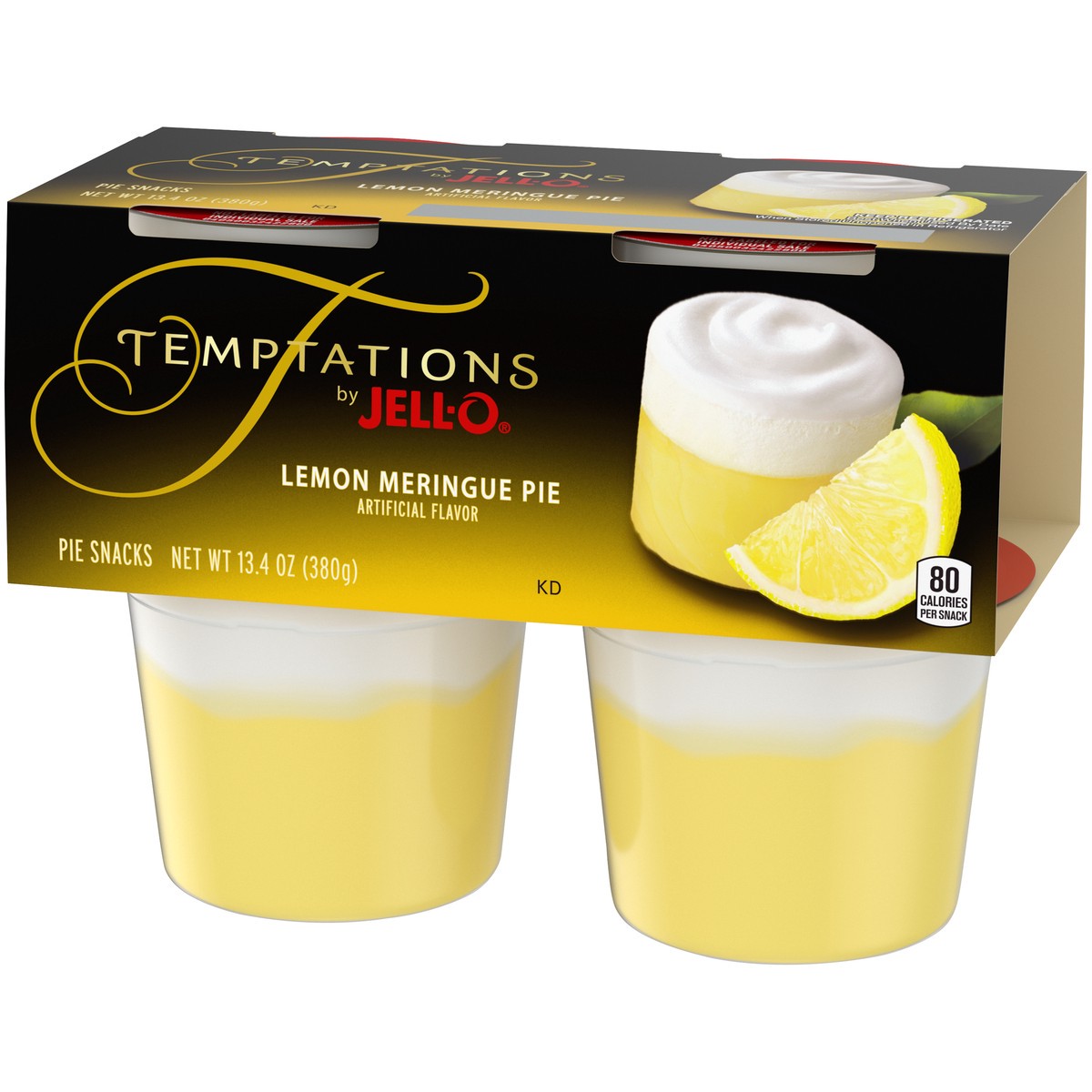 slide 3 of 8, Temptations JELL-O Temptations Ready to Eat Lemon Meringue Pie Pudding Cups, 4 ct - 13.4 oz Package, 13.4 oz