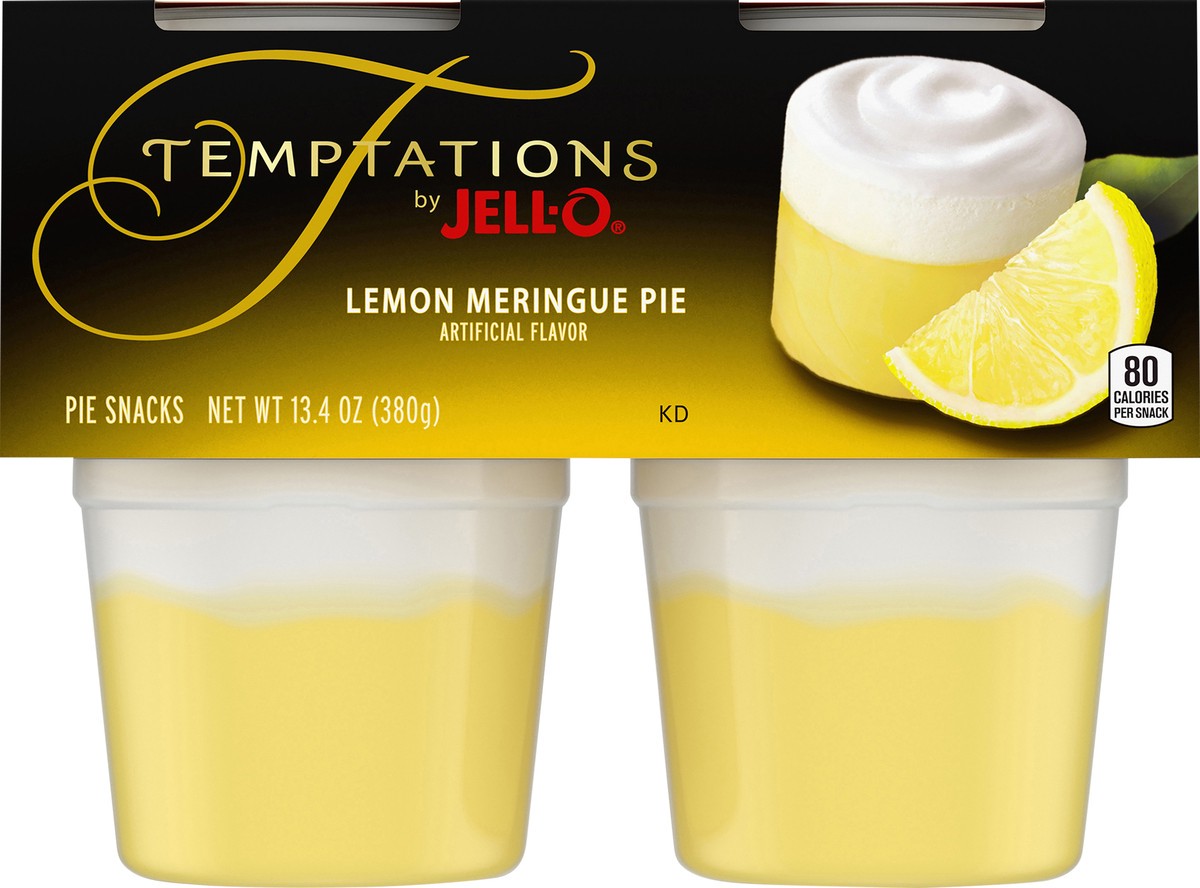 slide 4 of 8, Temptations JELL-O Temptations Ready to Eat Lemon Meringue Pie Pudding Cups, 4 ct - 13.4 oz Package, 13.4 oz