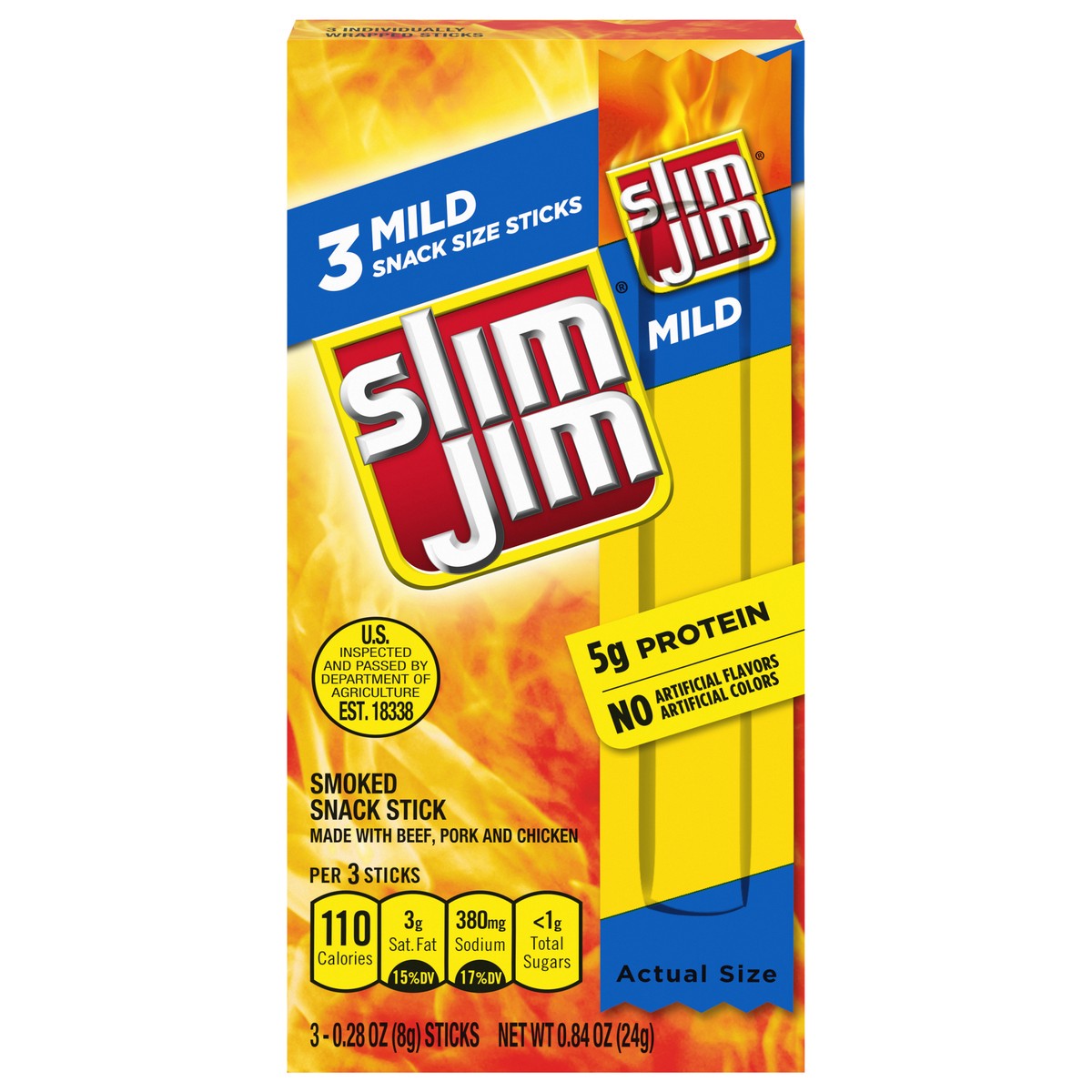 slide 1 of 5, Slim Jim Smoked Mild Snack Stick, 3 ea, 3 ct