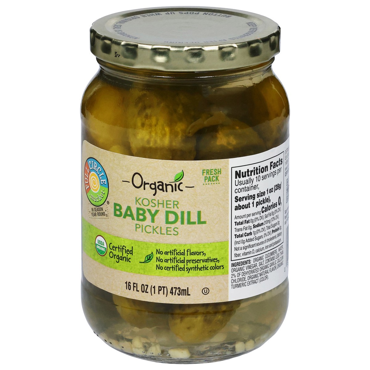 slide 2 of 4, Full Circle Market Organic Kosher Baby Dill Pickles Fresh Pack 16 fl oz, 16 fl oz