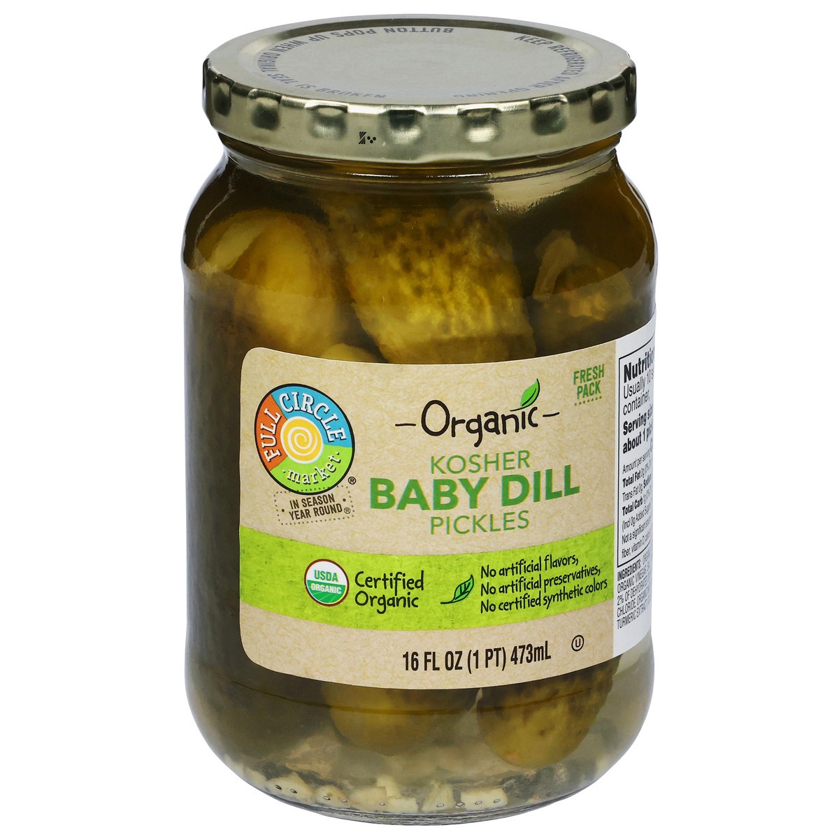slide 4 of 4, Full Circle Market Organic Kosher Baby Dill Pickles Fresh Pack 16 fl oz, 16 fl oz