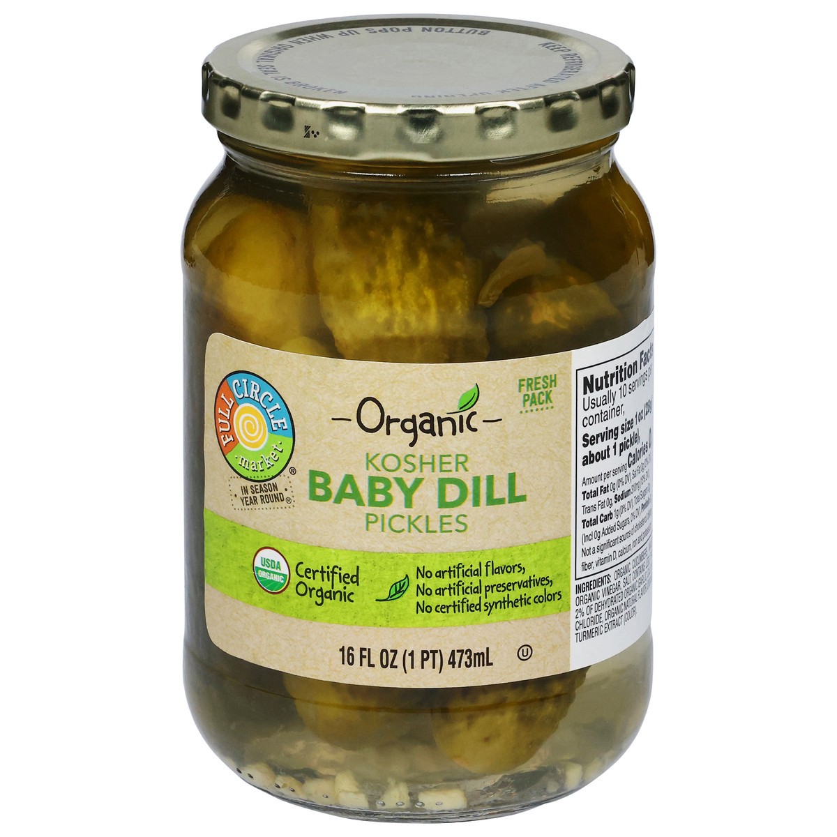 slide 1 of 4, Full Circle Market Organic Kosher Baby Dill Pickles Fresh Pack 16 fl oz, 16 fl oz