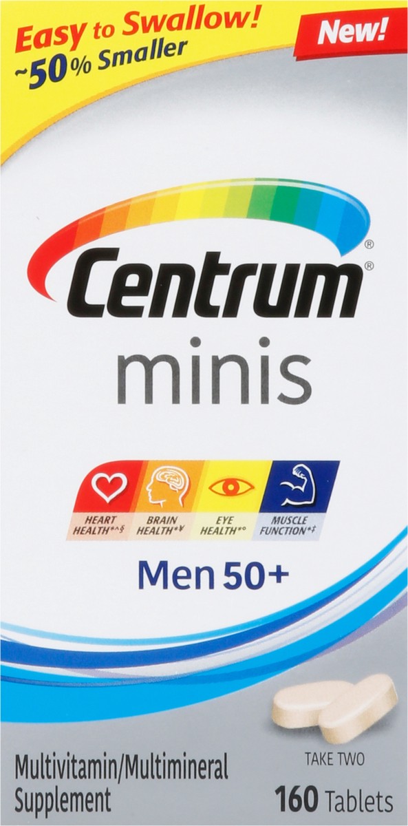 slide 8 of 9, Centrum Minis Men 50+ Multivitamin Supplement Non-GMO and Gluten Free Supports Heart Health and More* Easy to Swallow 160 Tablets, 160 cnt