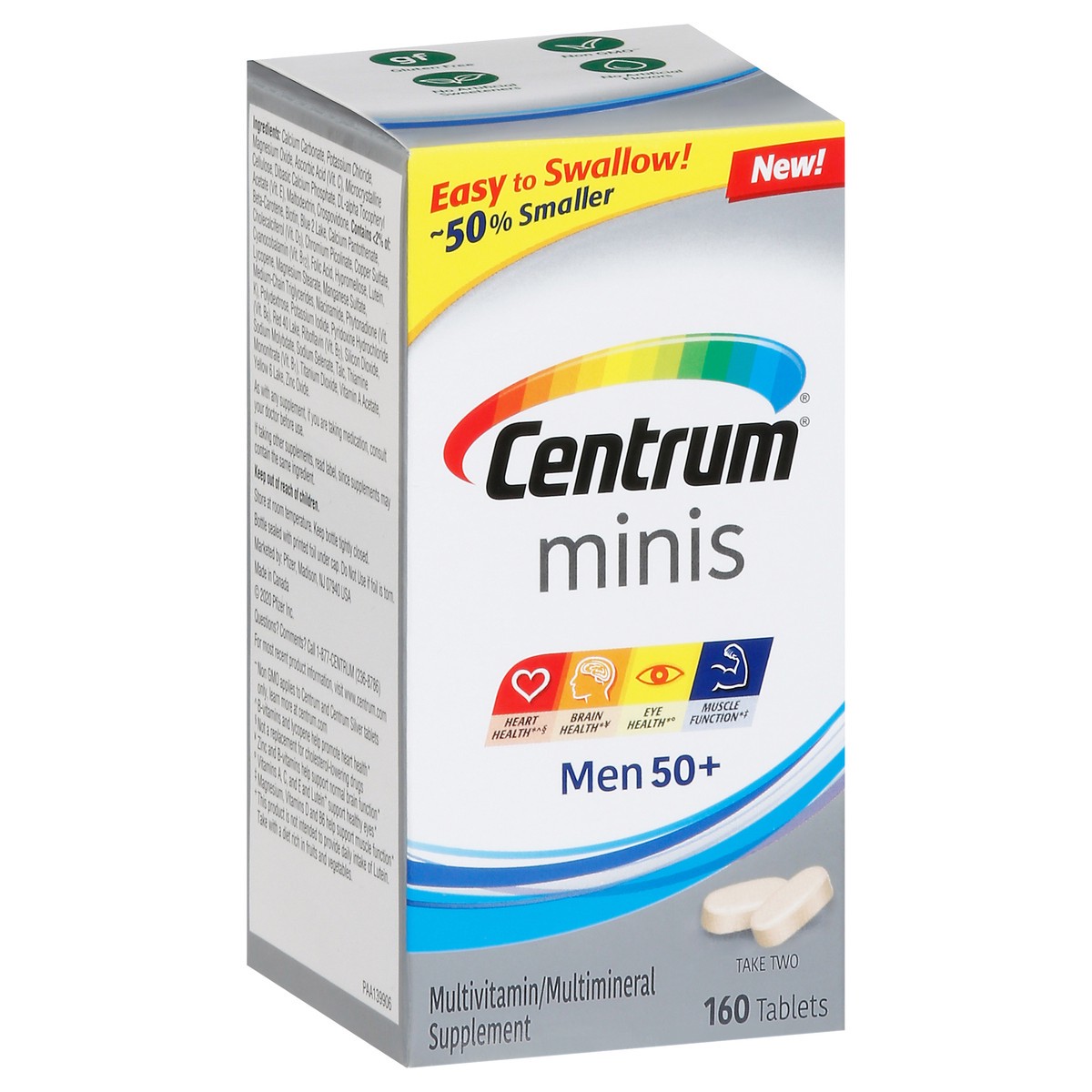 slide 4 of 9, Centrum Minis Men 50+ Multivitamin Supplement Non-GMO and Gluten Free Supports Heart Health and More* Easy to Swallow 160 Tablets, 160 cnt