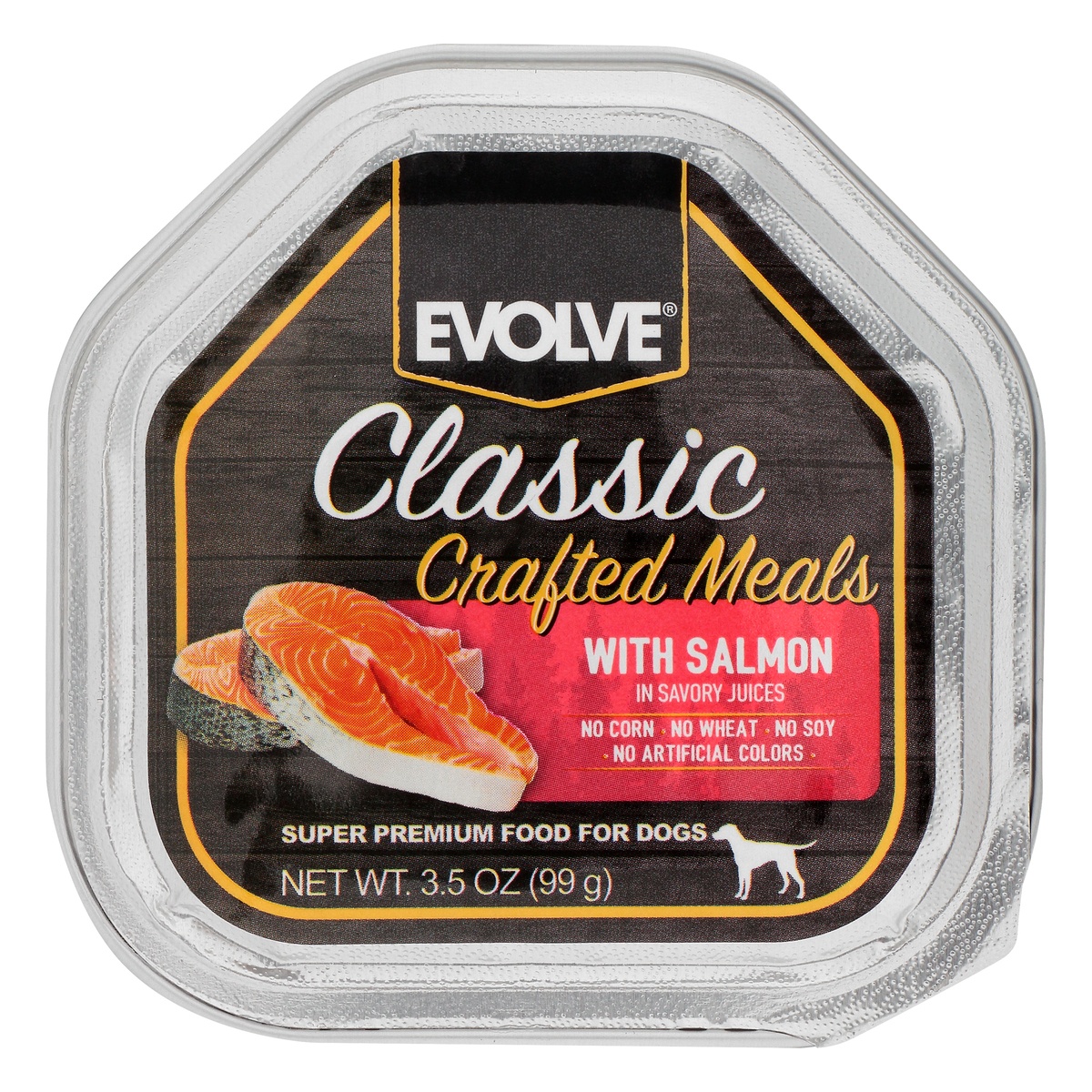 slide 1 of 1, Evolve Classic Crafted Meals with Salmon in Savory Juices, 3.5 oz