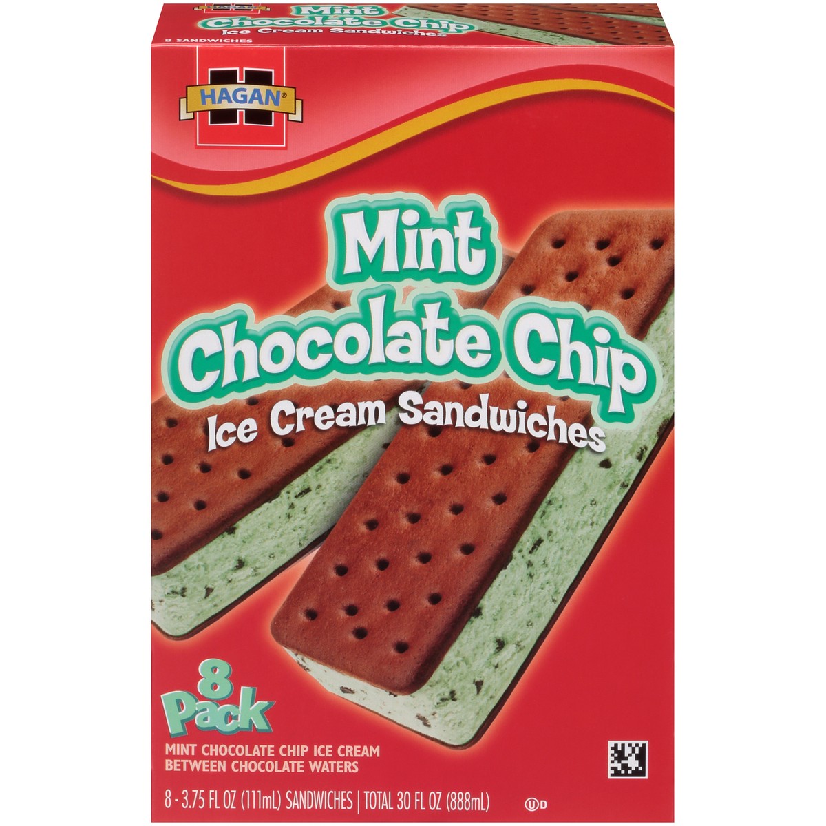 slide 1 of 10, Hagan Mint Chocolate Chip Ice Cream Sandwiches 8 ct Box, 30 fl oz