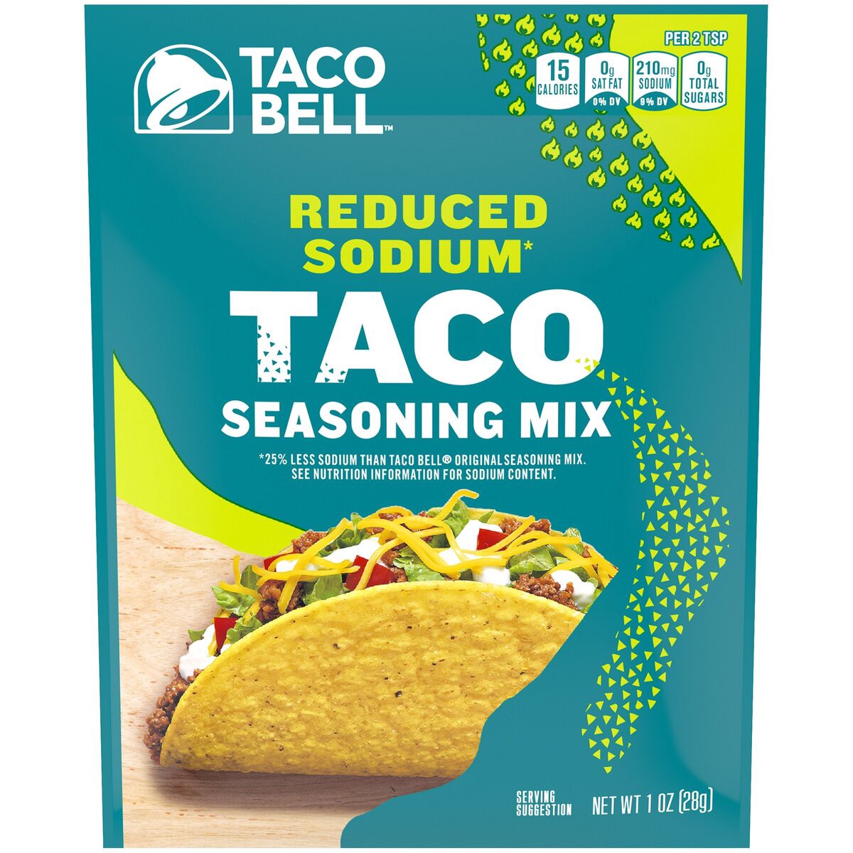 slide 1 of 6, Taco Bell Reduced Sodium Taco Seasoning Mix with 25% Less Sodium, 1 oz Packet, 1 oz