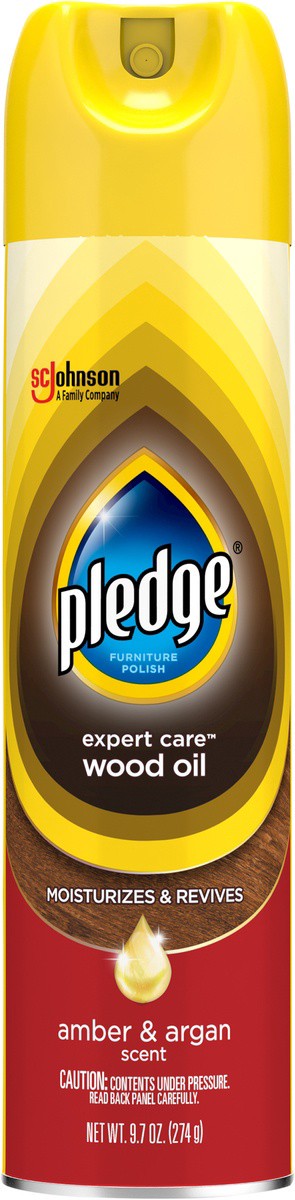 slide 5 of 5, Pledge Wood Oil, Expert Care™, Aerosol, Amber & Argan Scent, 9.7 oz., 9.7 oz