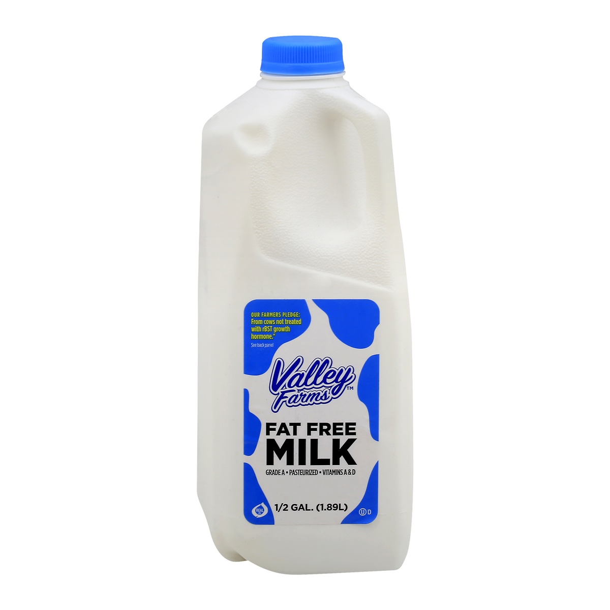 slide 1 of 1, Valley Farms Milk, Fat Free, 1/2 gal