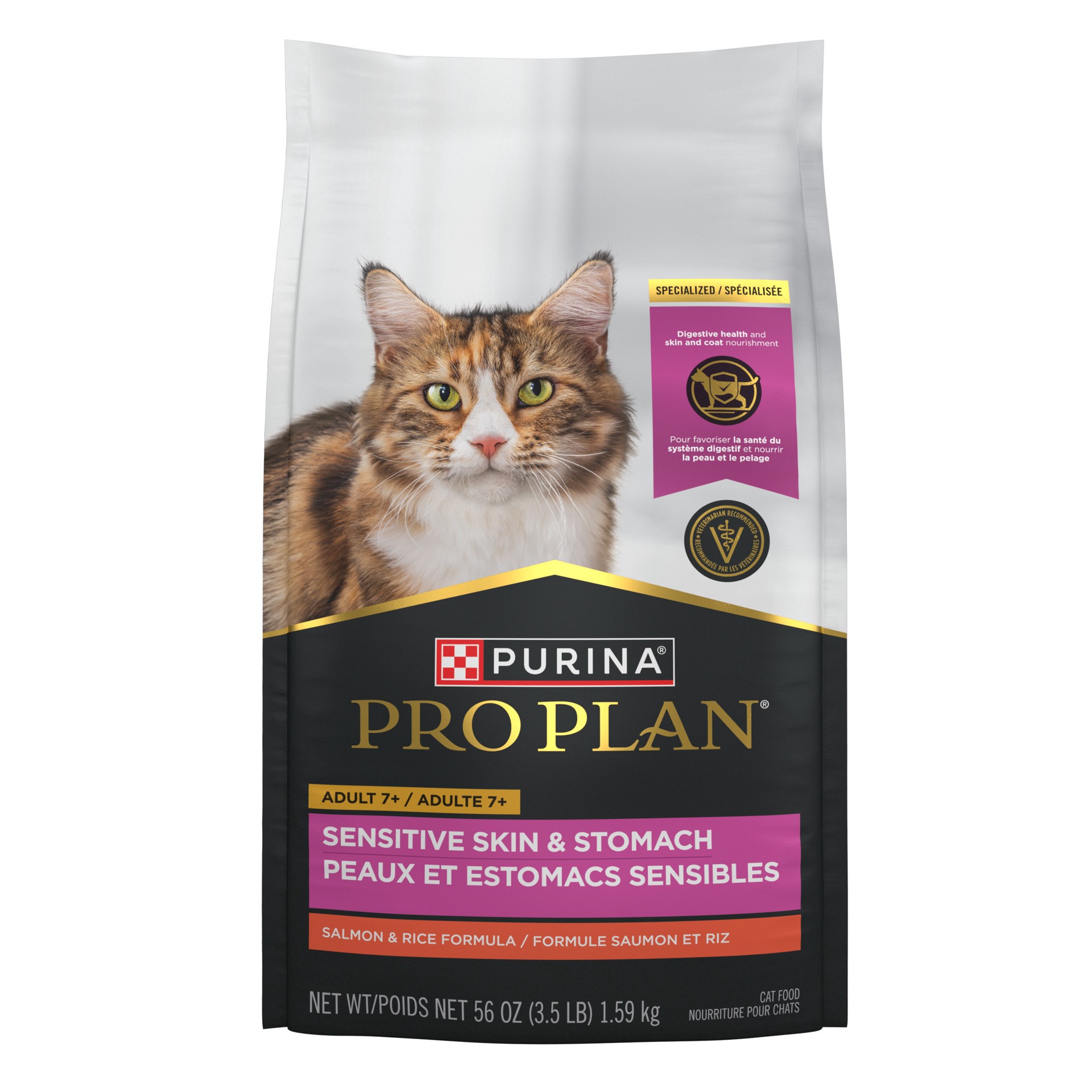 slide 1 of 5, Purina Pro Plan Sensitive Skin and Stomach Senior Cat Food Salmon and Rice Formula, 3.5 lb