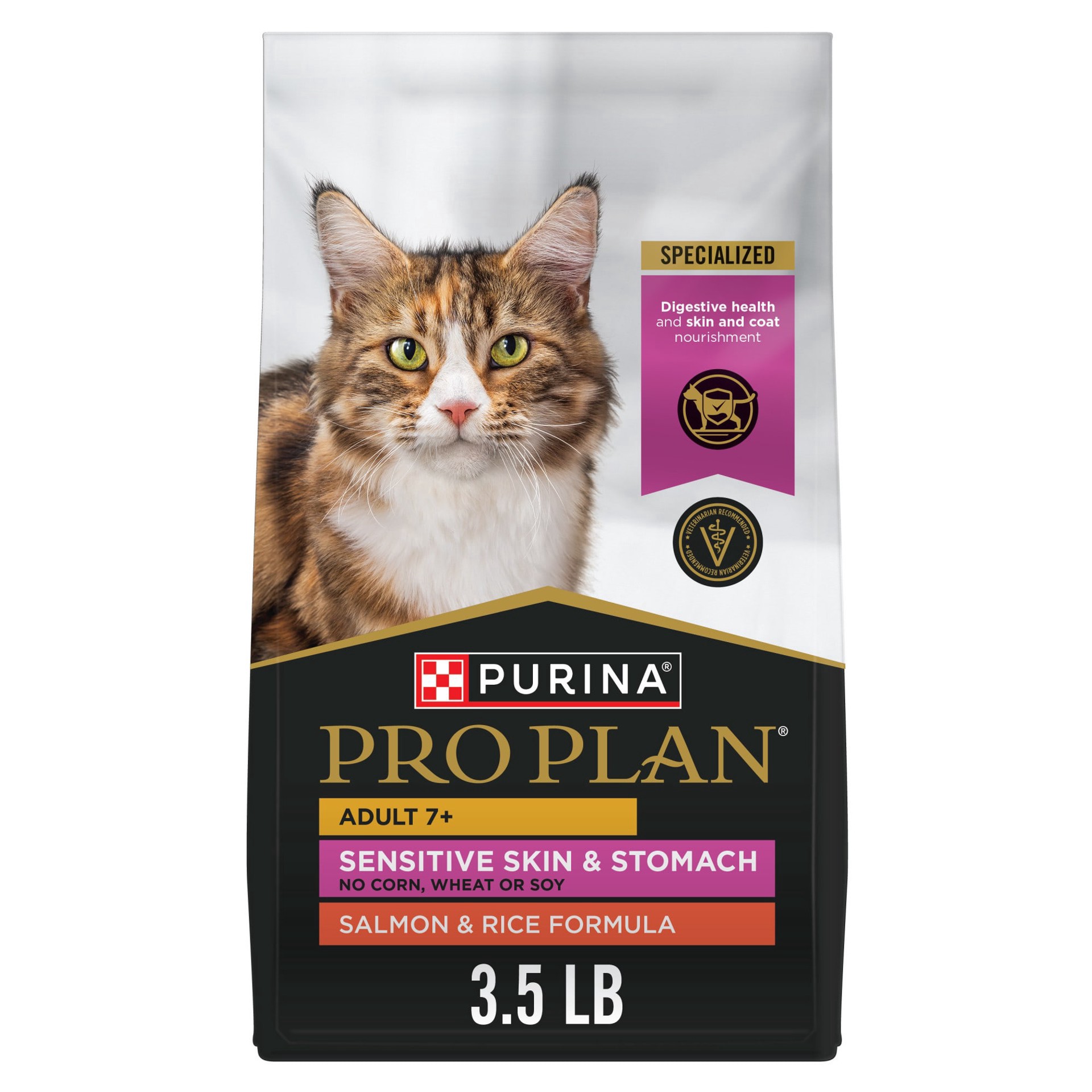 slide 1 of 1, Purina Pro Plan Sensitive Skin and Stomach Senior Cat Food Salmon and Rice Formula, 3.5 lb