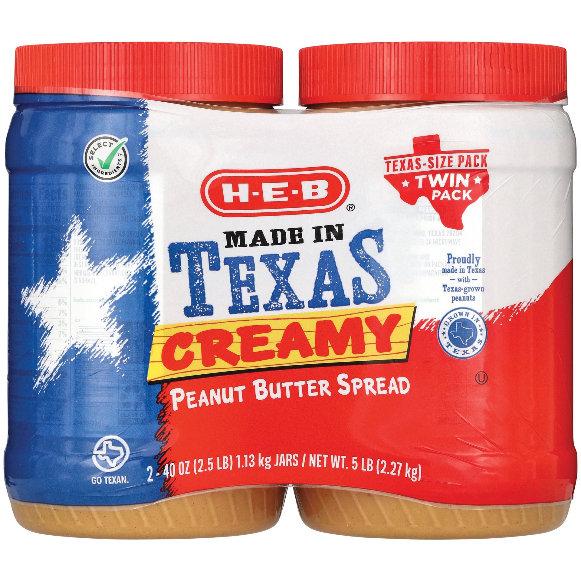 slide 1 of 1, H-E-B Creamy Peanut Butter Spread – Texas-Size Pack Twin Pack, 40 oz each