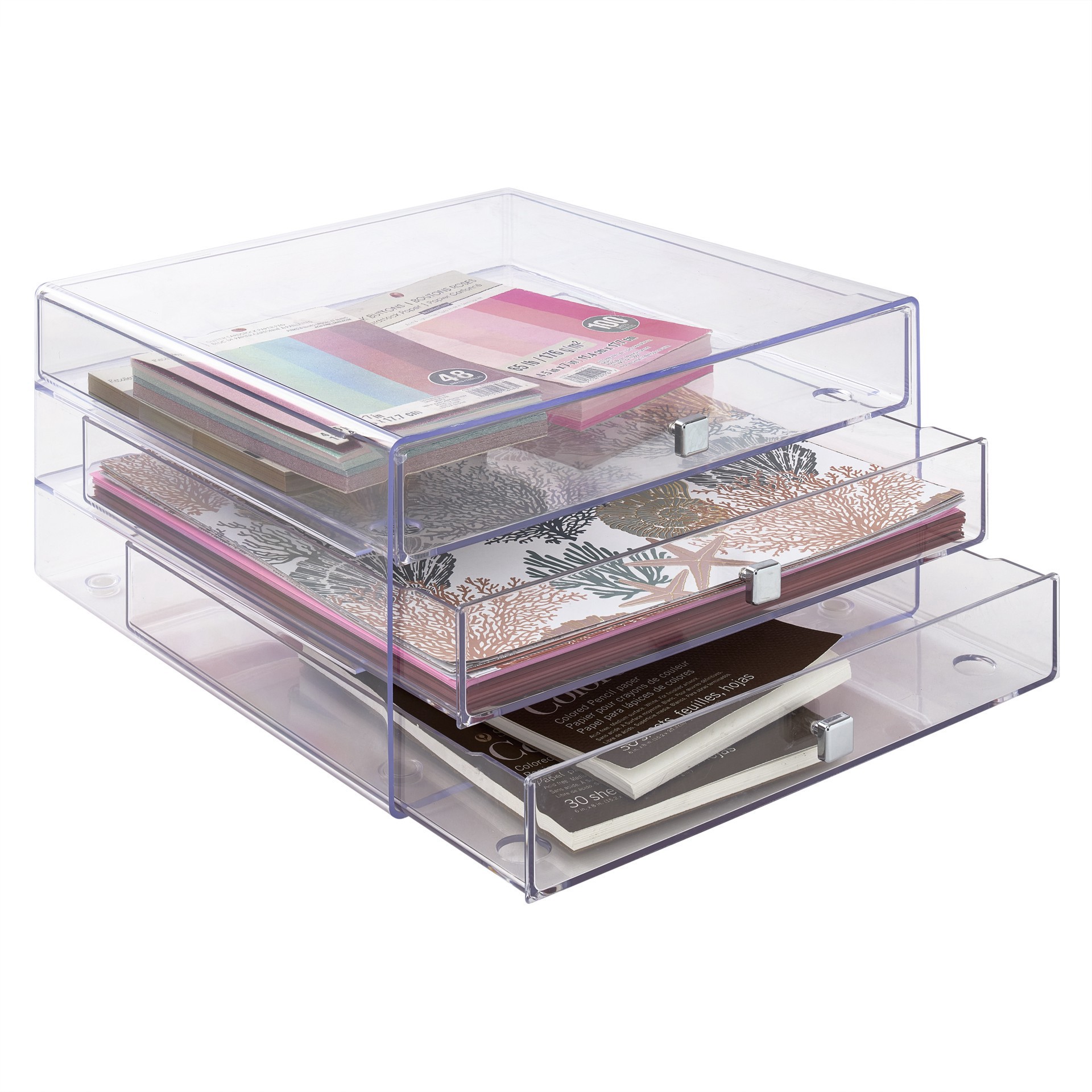 slide 2 of 6, Clear 3-Drawer Organizer By Simply Tidy, 13.16 in x 13.32 in x 6.62 in