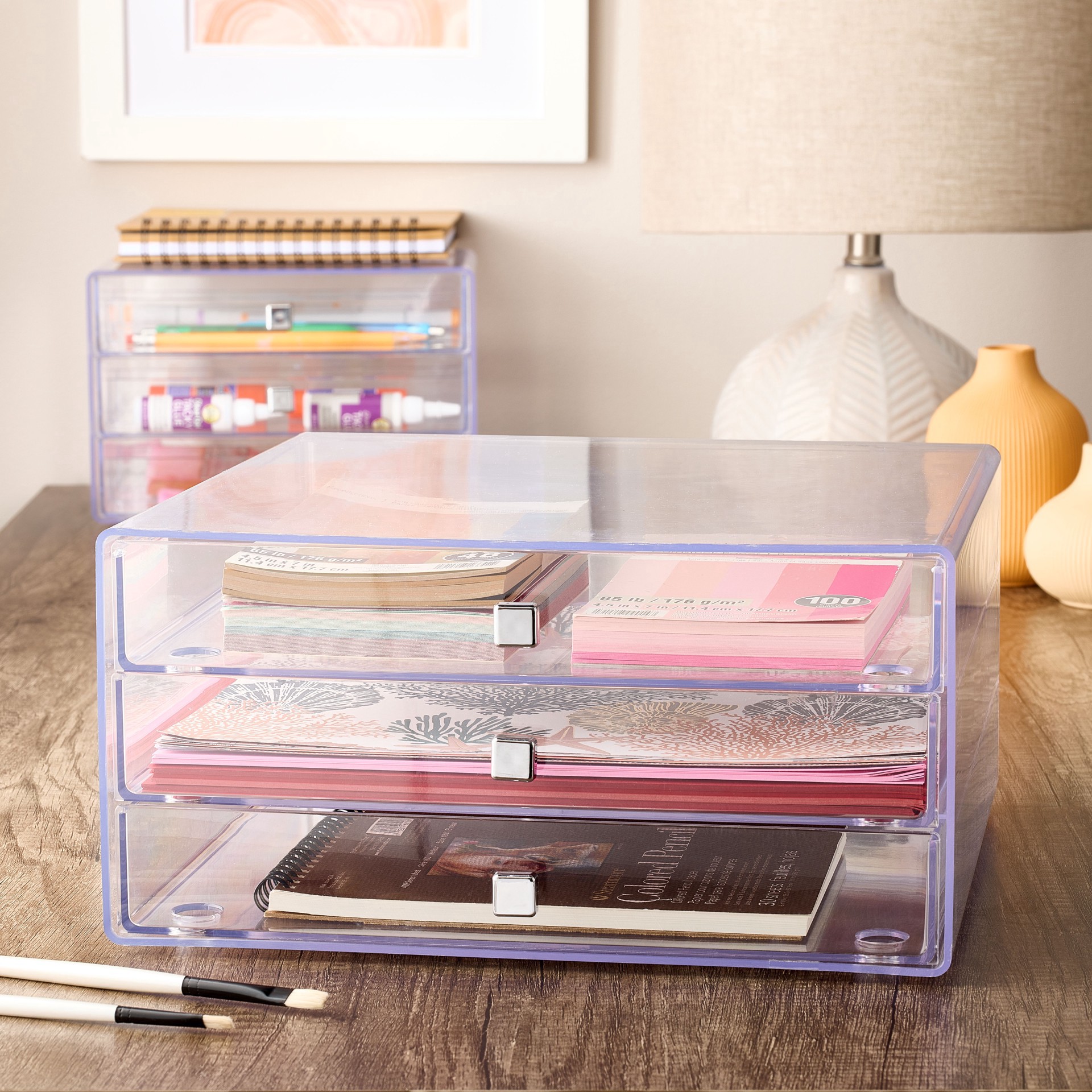 slide 5 of 6, Clear 3-Drawer Organizer By Simply Tidy, 13.16 in x 13.32 in x 6.62 in