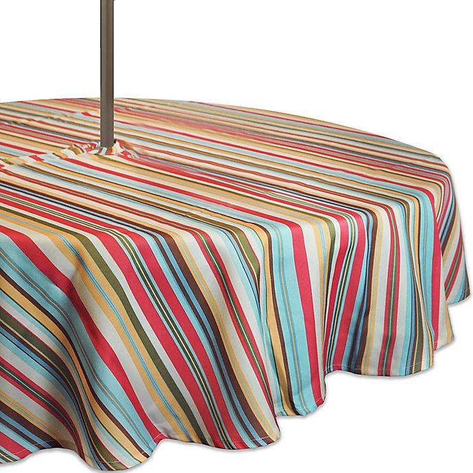 slide 1 of 4, Design Imports Summer Stripe Round Indoor/Outdoor Tablecloth with Umbrella Hole, 52 in