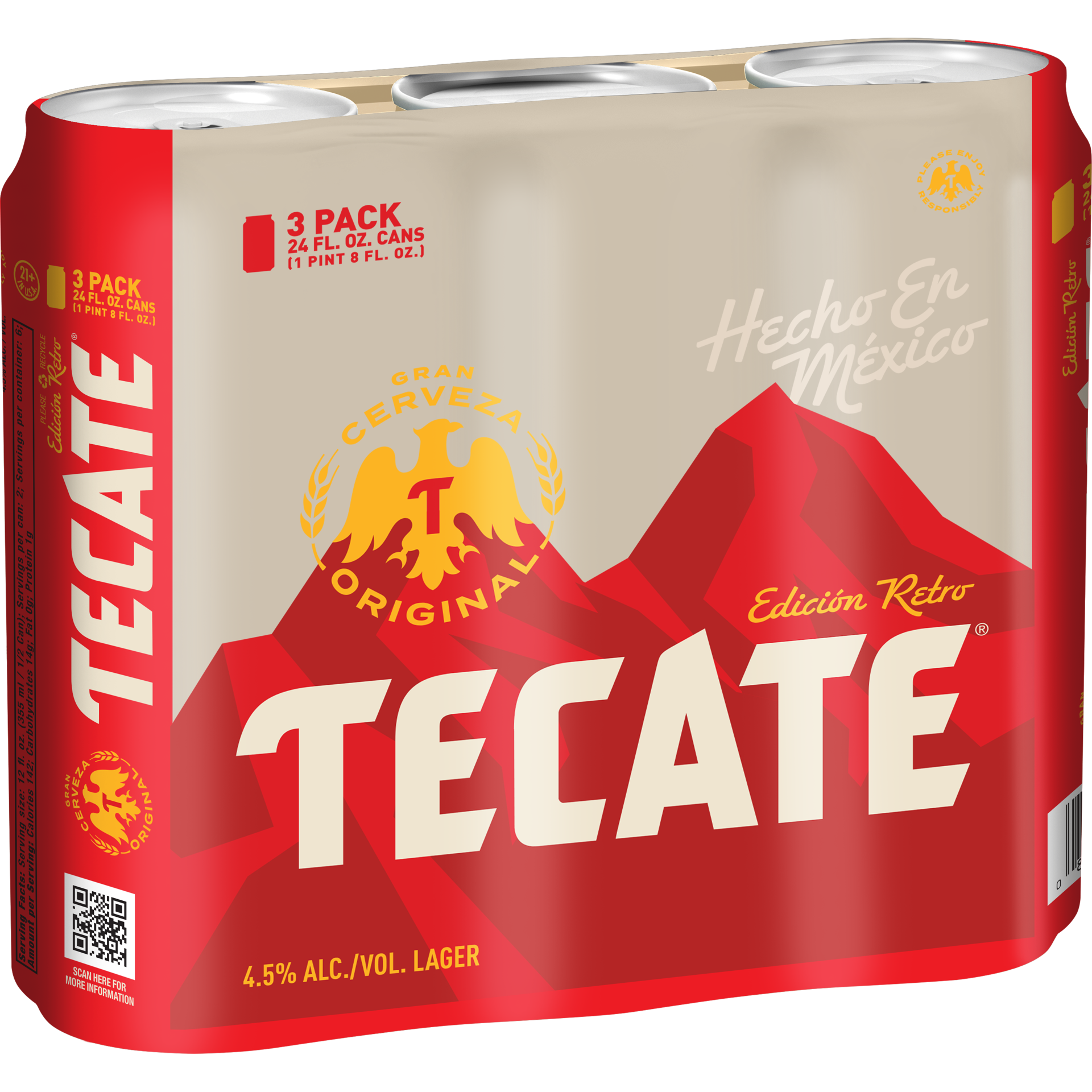slide 1 of 6, Tecate Original Mexican Lager Beer, 3 Pack, 24 fl oz Cans, 24 oz