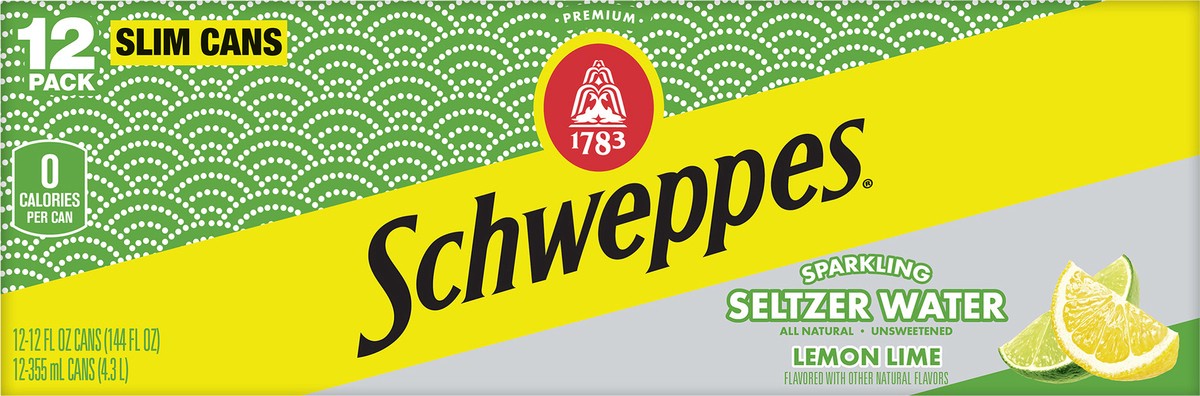 slide 4 of 12, Schweppes Lemon Lime Sparkling Seltzer Water, 12 fl oz slim cans, 12 pack, 12 ct