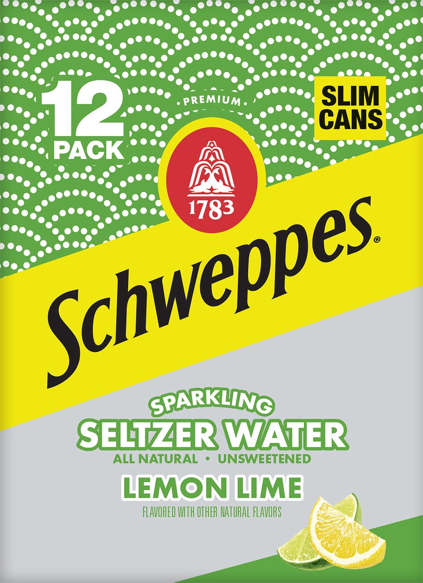 slide 6 of 12, Schweppes Lemon Lime Sparkling Seltzer Water, 12 fl oz slim cans, 12 pack, 12 ct