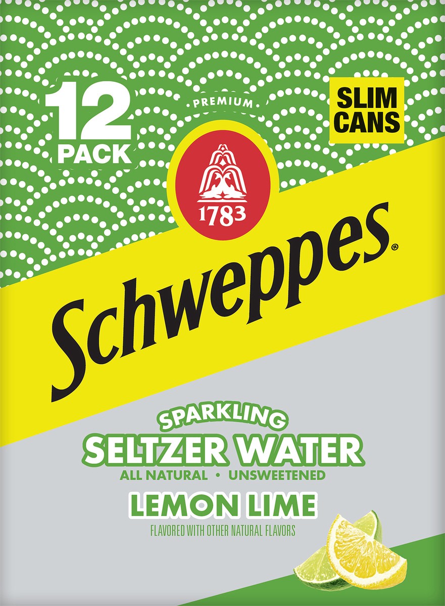 slide 10 of 12, Schweppes Lemon Lime Sparkling Seltzer Water, 12 fl oz slim cans, 12 pack, 12 ct