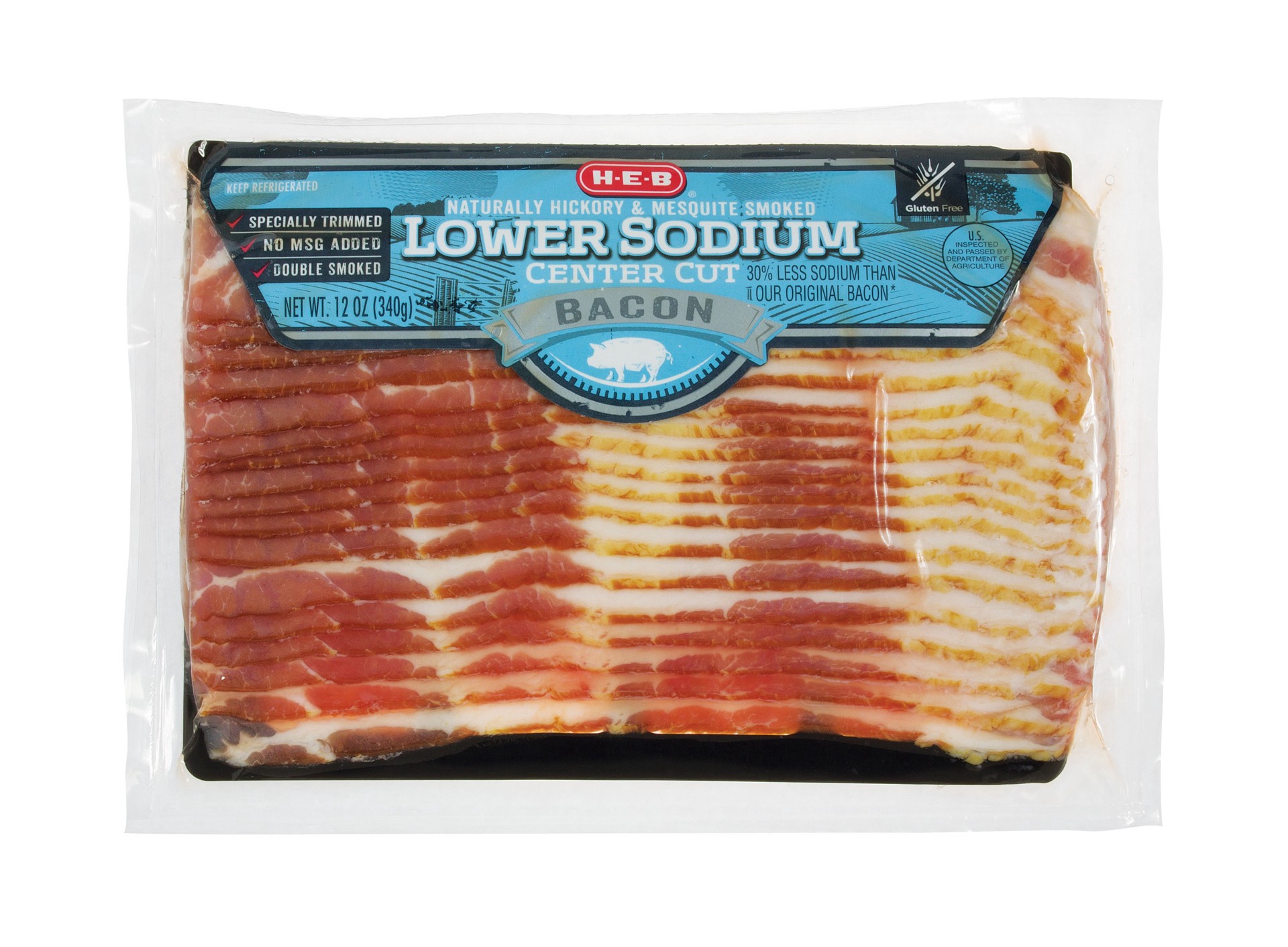 slide 1 of 1, H-E-B Lower Sodium Bacon, 12 oz