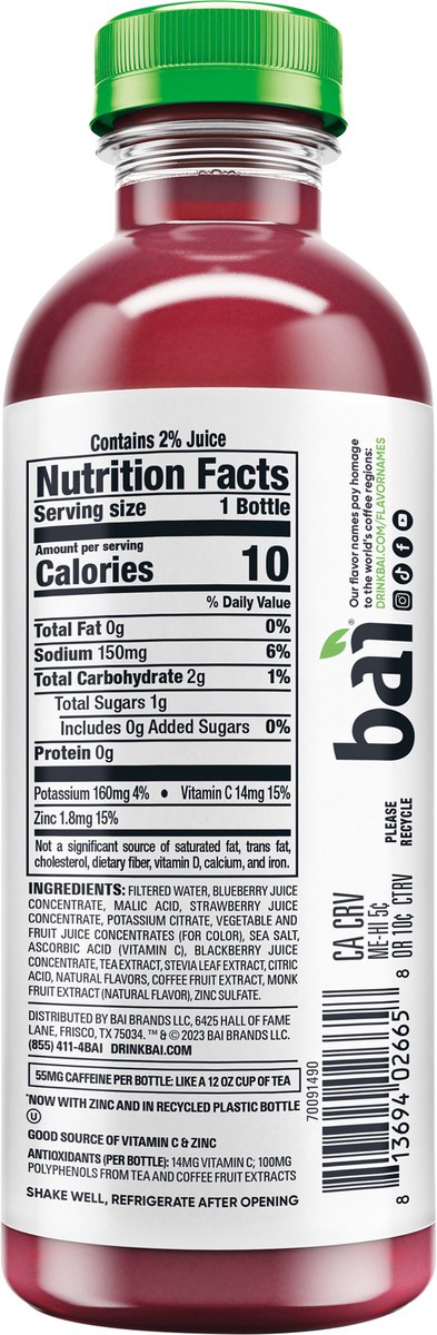 slide 6 of 12, Bai Flavored Water, Brasilia Blueberry, Antioxidant Infused Beverage, 18 Fluid Ounce Bottle, 18 fl oz