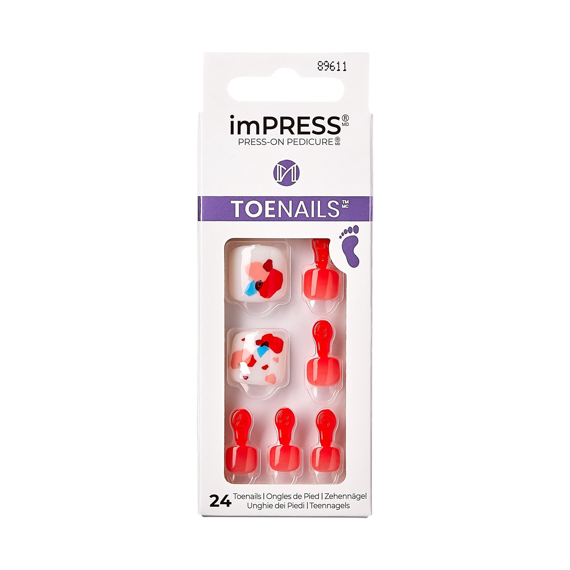 slide 1 of 5, imPRESS KISS imPRESS Press-On Toe Nails Glossy Solid Orange, Short Size, Squoval Shape, 28 pc