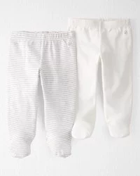Littleplanet Baby 2-Pack Organic Cotton Rib Footed Pants Cream, Heather Gray PRE
