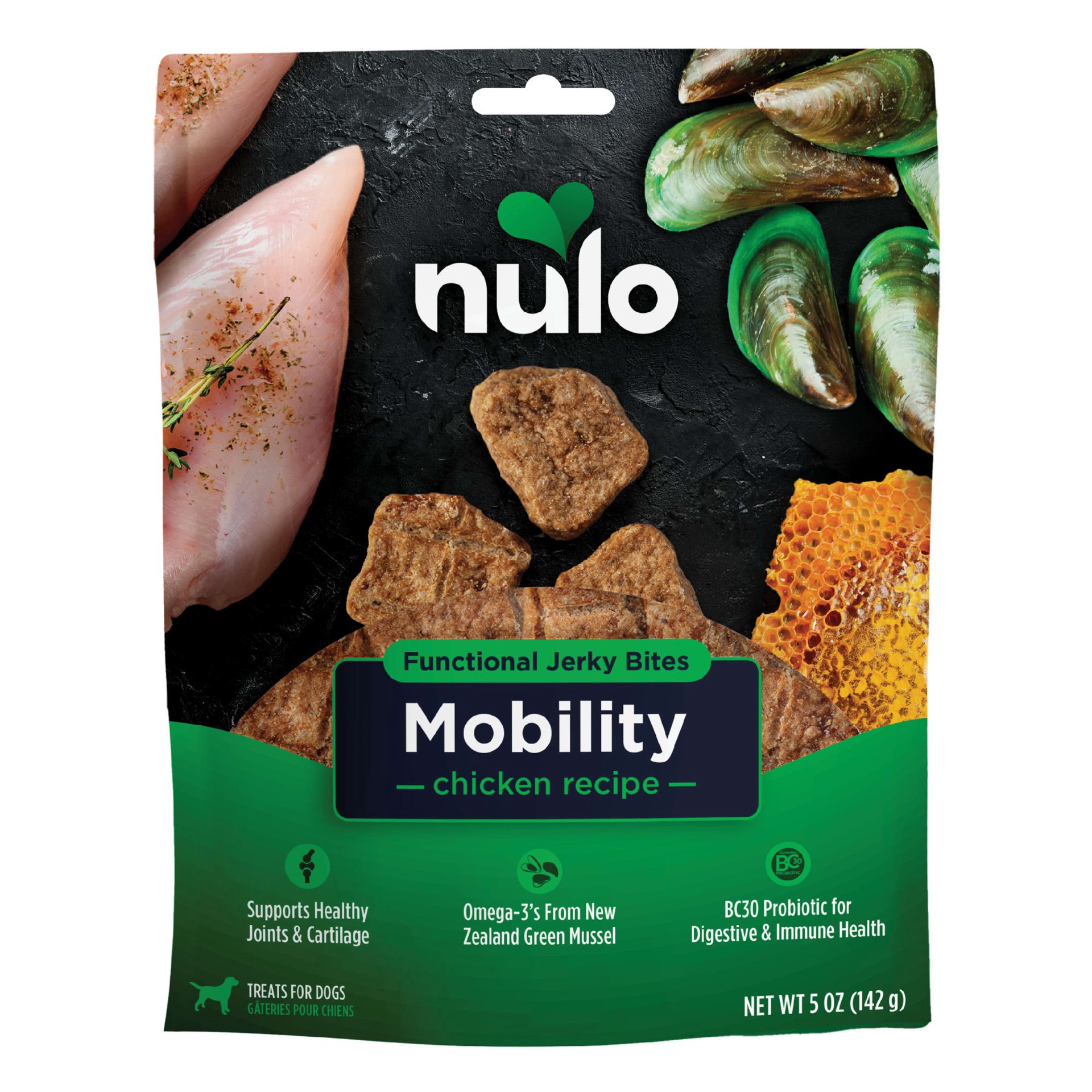 slide 1 of 1, Nulo Grain-Free Chicken, Mobility Health Functional Jerky Dog Treats, 5 oz., 5 oz