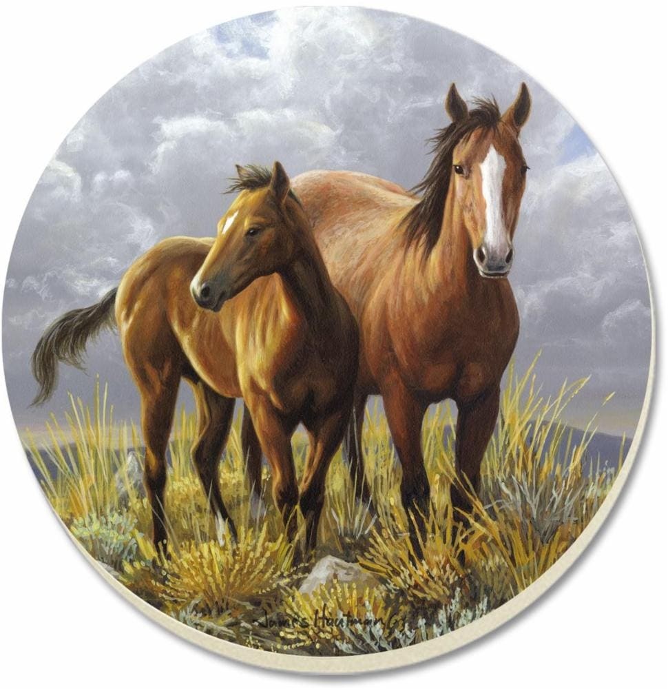 slide 1 of 1, Counter Art Pair of Horses Coaster Brown, 4 ct