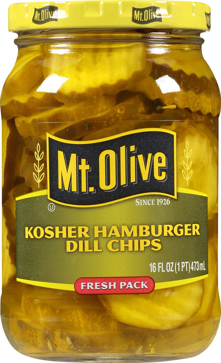 slide 3 of 9, Mt. Olive Kosher Hamburger Dill Chips 16 fl. oz. Jar, 16 fl oz