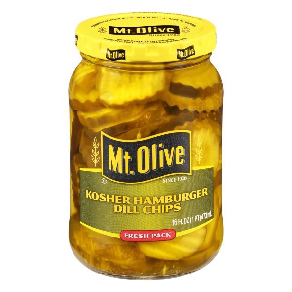 slide 1 of 9, Mt. Olive Kosher Hamburger Dill Chips 16 fl. oz. Jar, 16 fl oz