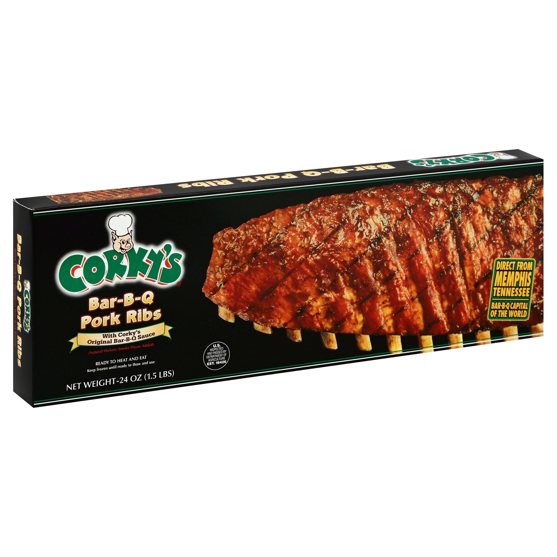 slide 1 of 3, Corky's Bar-B-Q Pork Ribs, 24 oz