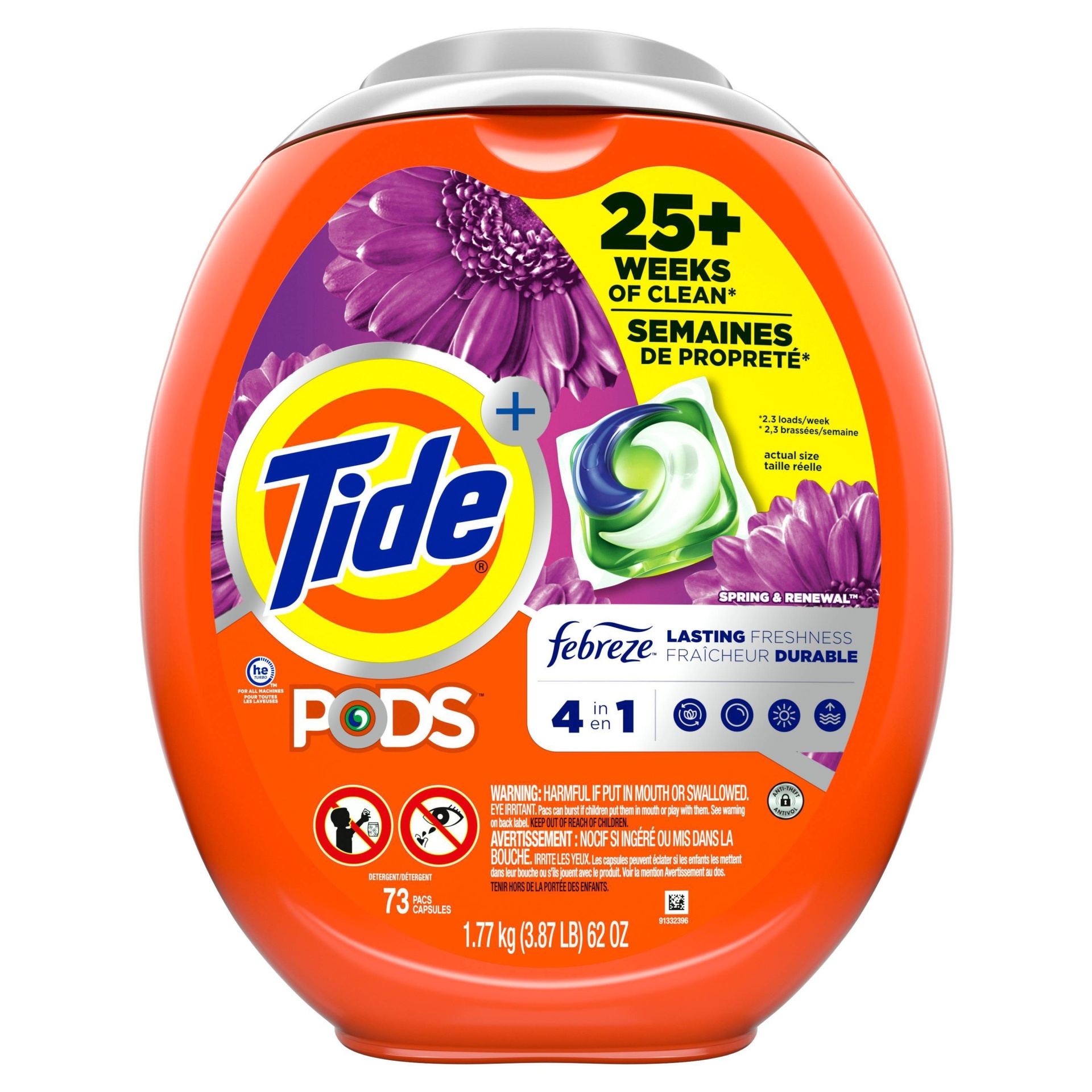 slide 1 of 3, Tide Pods Scent 4-in-1 with Febreze HE Compatible Laundry Detergent Pacs - Spring & Renewal - 62oz/73ct, 62 oz, 73 ct