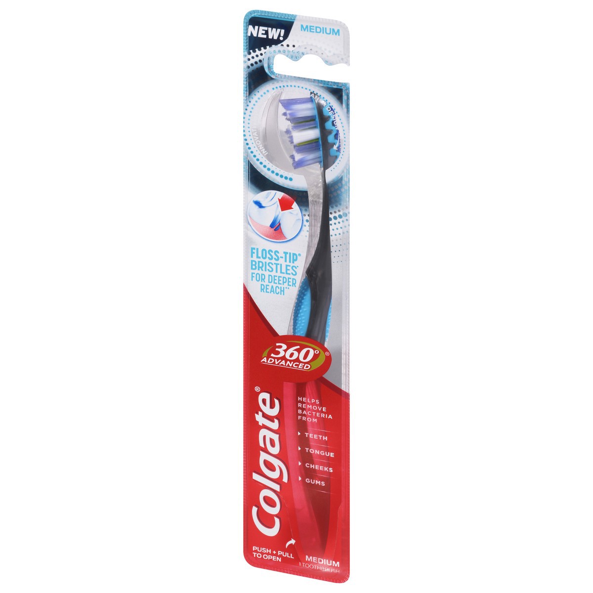 slide 9 of 9, Colgate 360° Advanced Floss-Tip Bristles Toothbrush, Medium, 1 ct