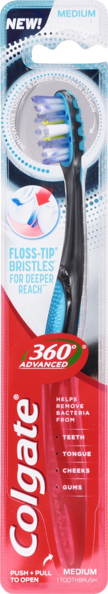 slide 7 of 9, Colgate 360° Advanced Floss-Tip Bristles Toothbrush, Medium, 1 ct
