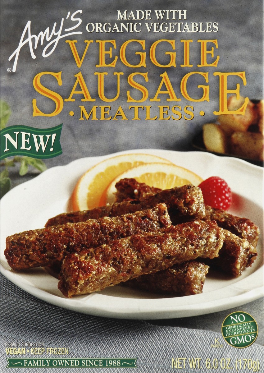 slide 4 of 5, Amy's Organics Meatless Veggie Sausage, 6 oz