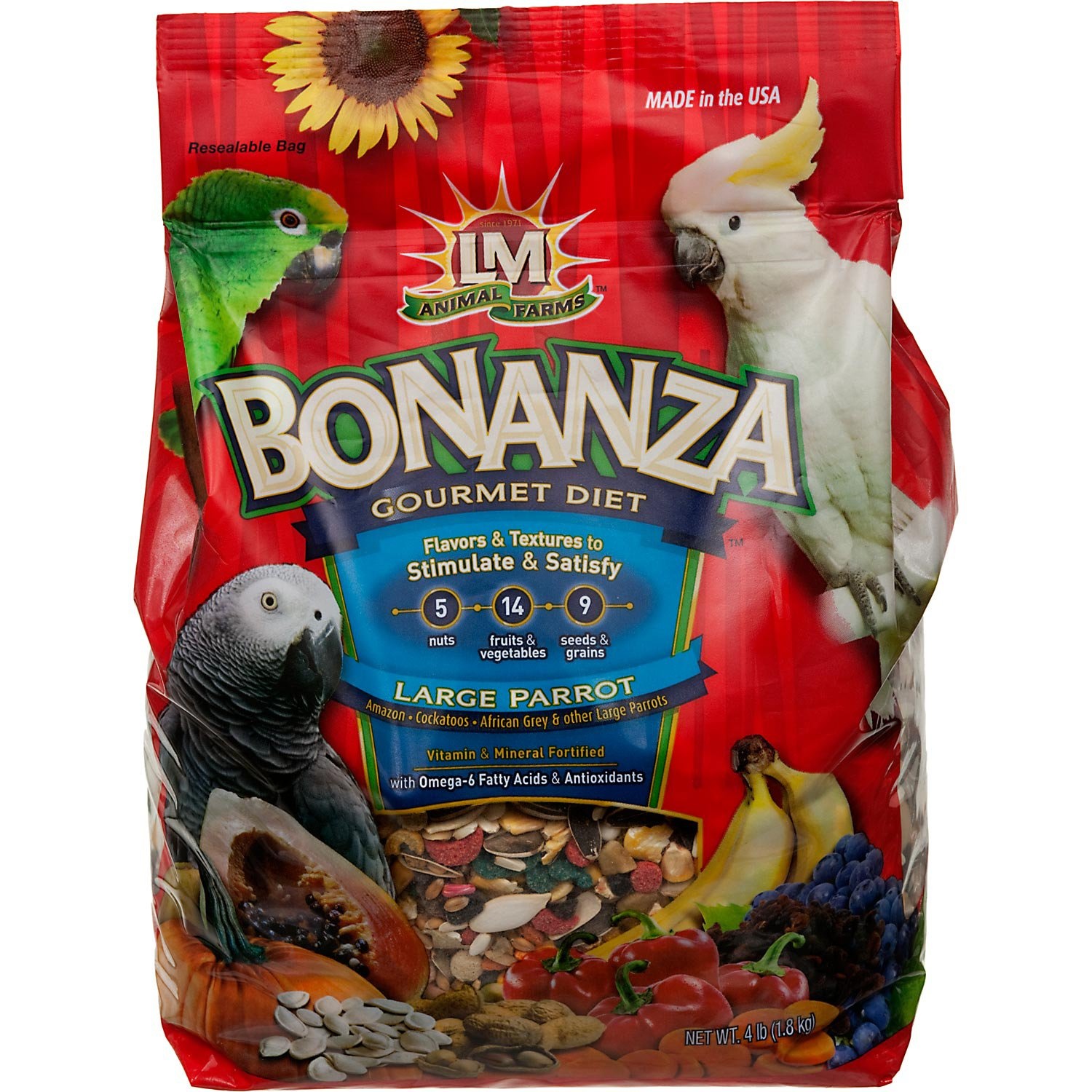 slide 1 of 1, LM Animal Farms Bonanza Gourmet Diet Large Parrot Bird Food, 4 lb