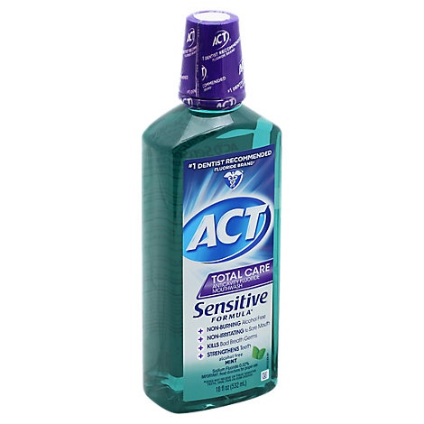 slide 1 of 1, Act Total Care Mouthwash Anticavity Fluoride Sensitive Formula Mint, 18 fl oz