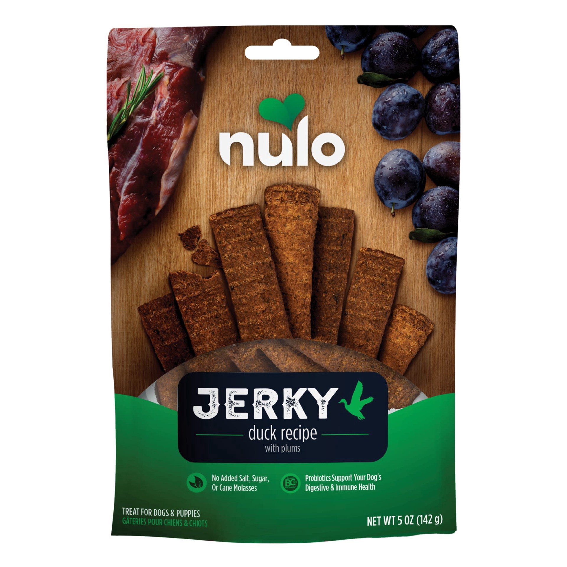 slide 1 of 1, Nulo Grain-Free High Protein, Duck with Plums, Premium Jerky Dog Treats, 5 oz., 5 oz