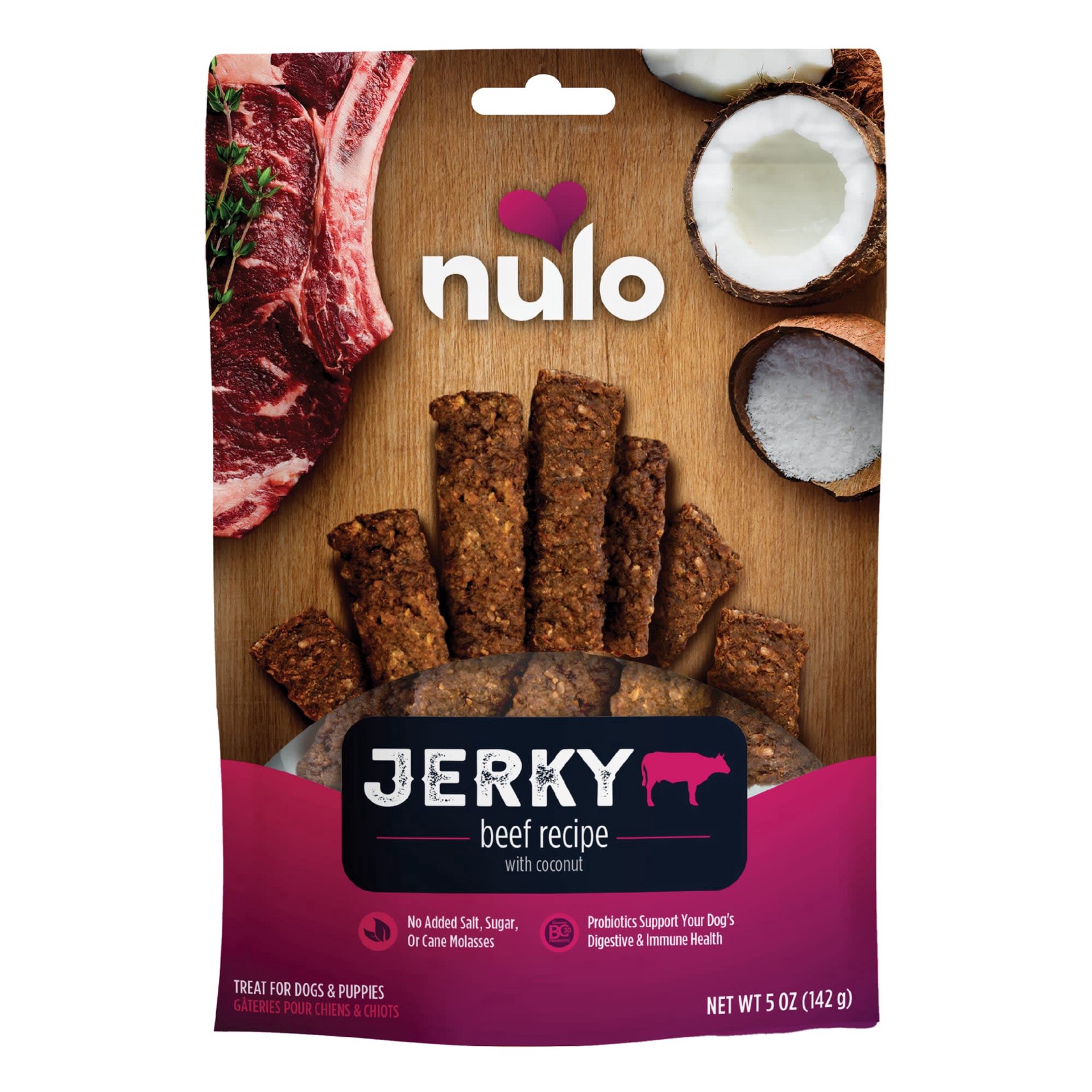slide 1 of 1, Nulo Grain-Free High Protein, Beef with Coconut Premium Jerky Dog Treats, 5 oz., 5 oz
