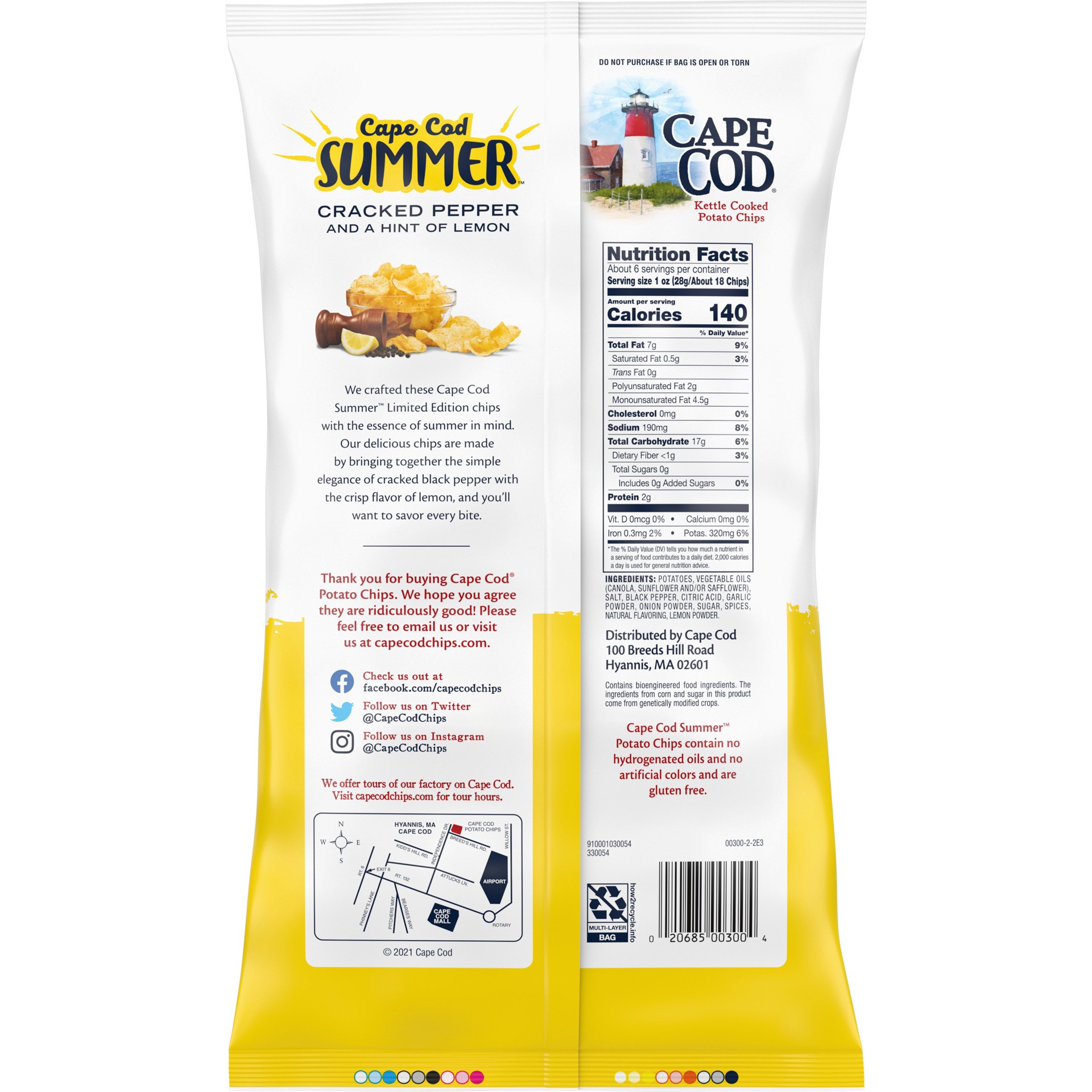 slide 3 of 5, Cape Cod Potato Chips, Limited Edition Summer Cracked Pepper and Lemon Kettle Cooked Chips, 6.5 Oz, 8 oz