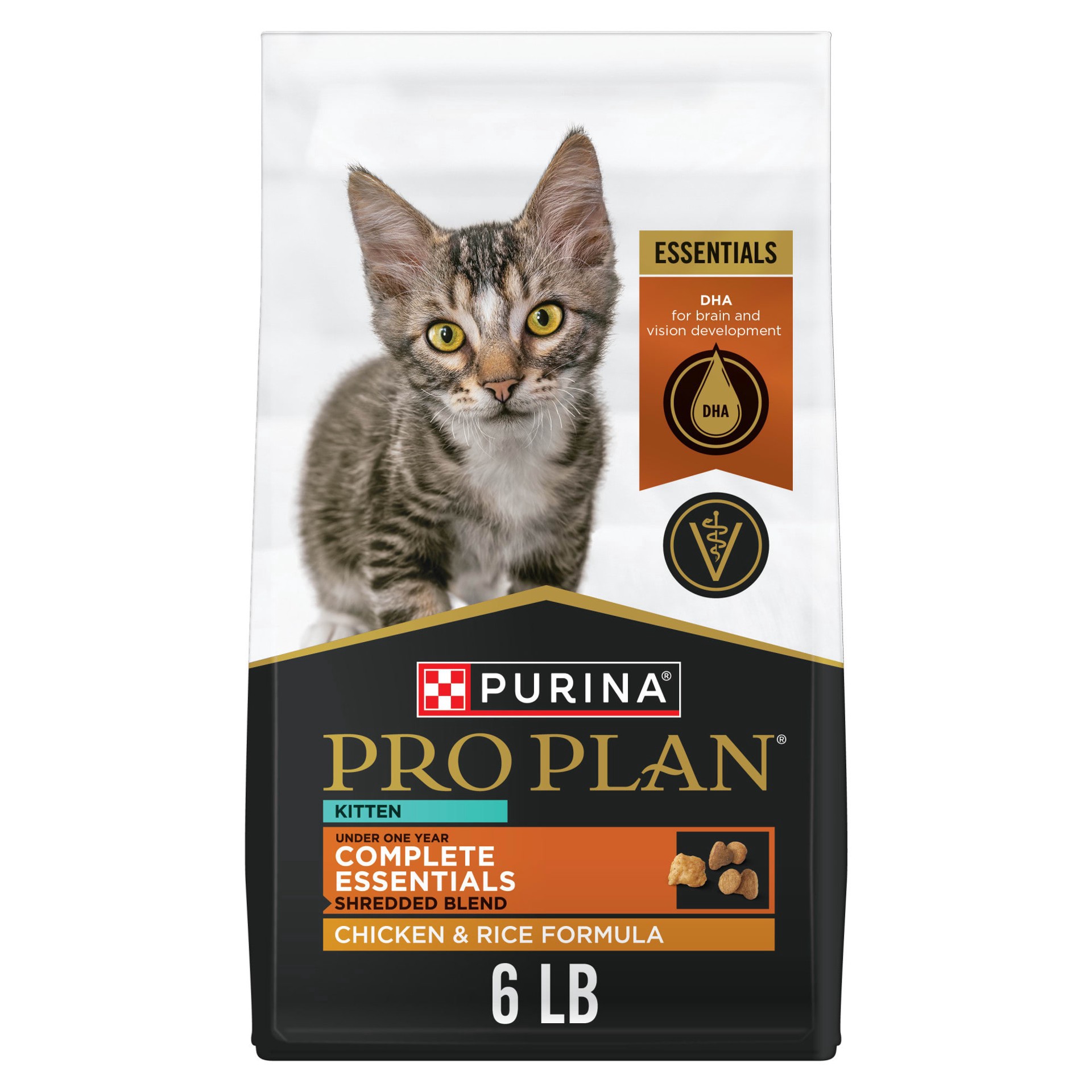 slide 1 of 1, Purina Pro Plan Kitten Dry Food Complete Essentials Shredded Blend Chicken and Rice Formula, 6 lb