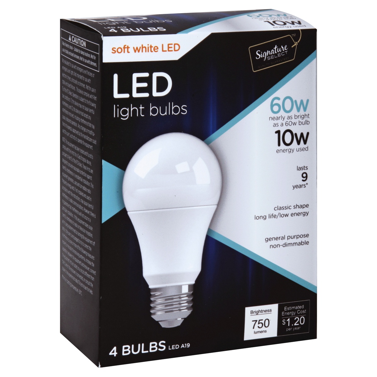 slide 1 of 1, Signature Select Light Bulb LED Soft White 60 Watts A19 Box, 4 ct