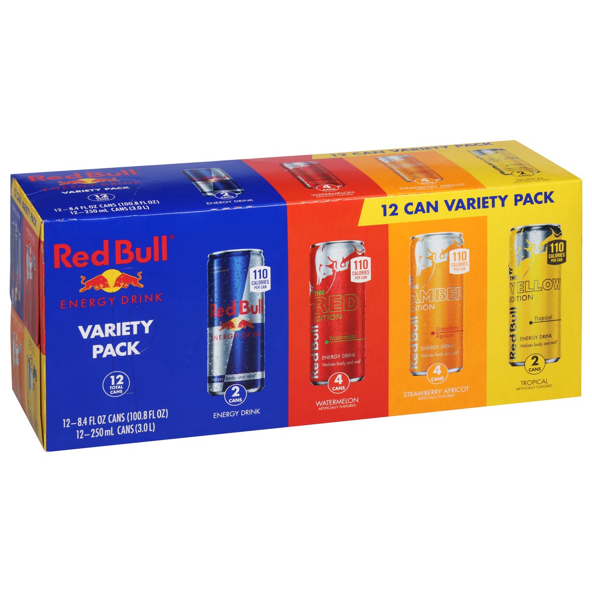 slide 10 of 14, Red Bull Energy Drink Variety Pack, Energy Drink, Red, Yellow & Amber, 80mg Caffeine, 8.4 fl oz, Pack of 12 Cans, 12 ct; 8.4 oz
