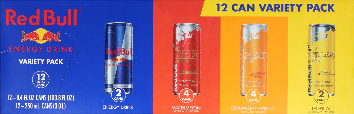 slide 8 of 14, Red Bull Energy Drink Variety Pack, Energy Drink, Red, Yellow & Amber, 80mg Caffeine, 8.4 fl oz, Pack of 12 Cans, 12 ct; 8.4 oz
