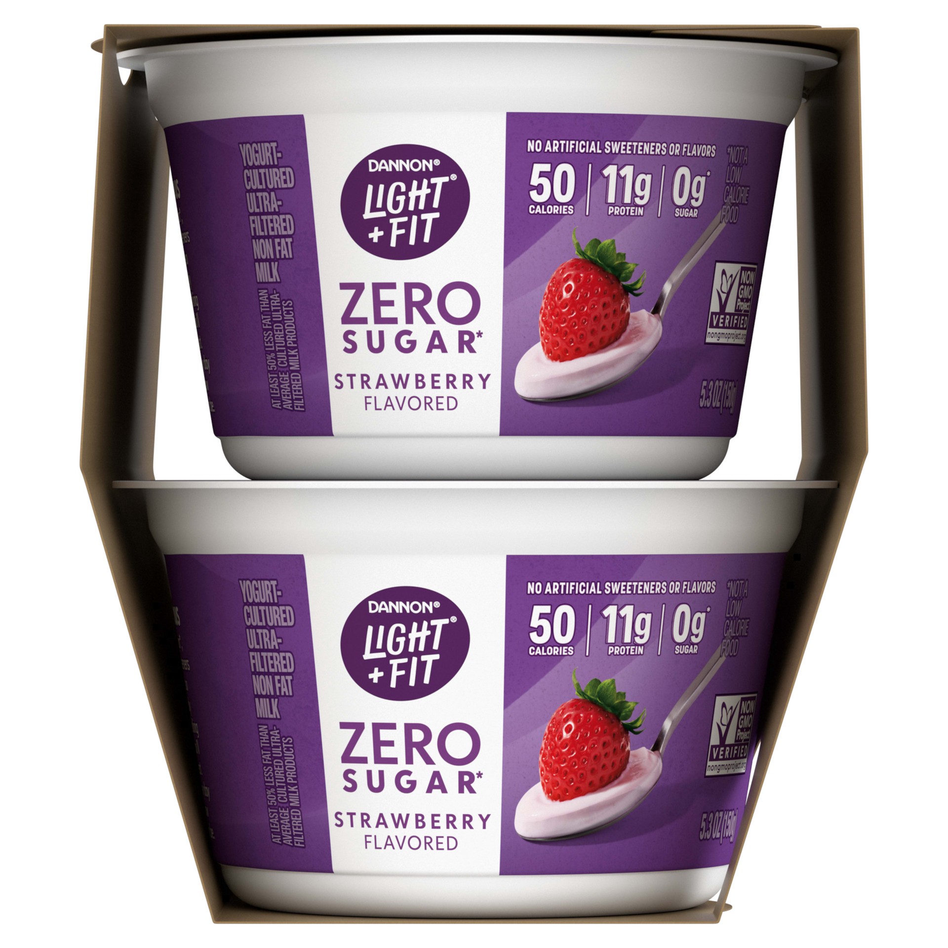 slide 3 of 5, Light + Fit Dannon Light + Fit Zero Sugar, Strawberry Yogurt-Cultured Ultra-Filtered Non Fat Milk, Creamy and Delicious Gluten Free Snacks, 4 Ct, 5.3 OZ, 5.3 oz
