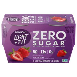 Dannon Light + Fit Zero Sugar, Strawberry Yogurt-Cultured Ultra-Filtered Non Fat Milk, Creamy and Delicious Gluten Free Snacks, 4 Ct, 5.3 OZ