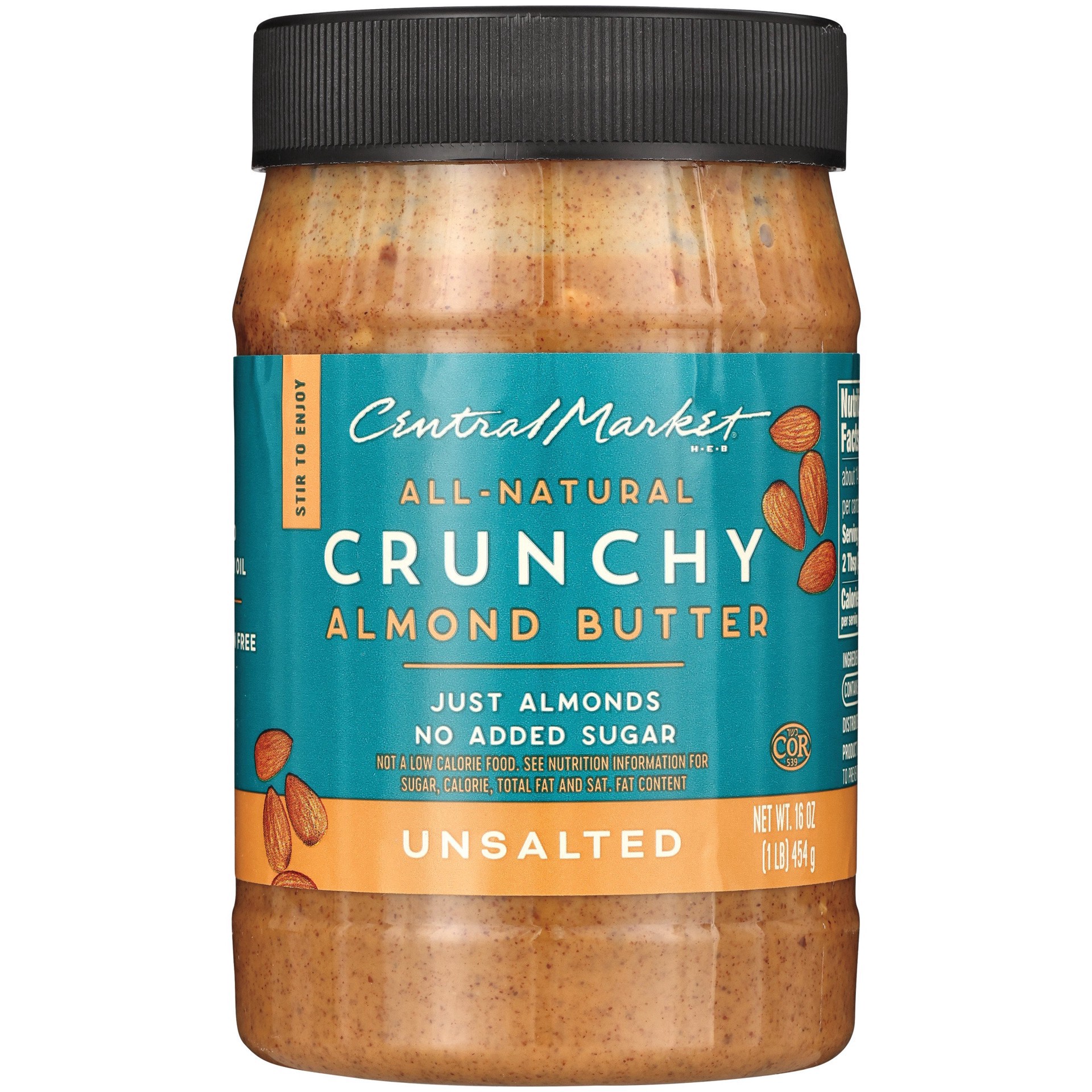 slide 1 of 1, Central Market All-Natural Crunchy Almond Butter – Unsalted, 16 oz