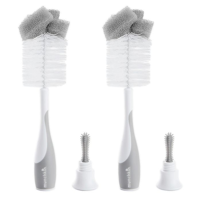 slide 1 of 4, Munchkin 2-Pack Sponge 2-in-1 Bottle Brushes - Grey, 1 ct