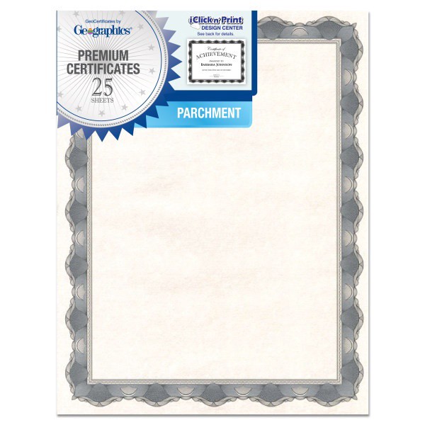 slide 1 of 1, Geographics 30% Recycled Blank Parchment Certificates, Crown Silver, 25 ct; 8 1/2 in x 11 in